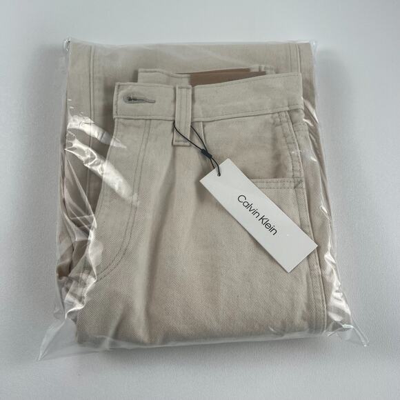 Calvin Klein Women Cropped Wide Leg Zip Fly Mid Rise Jeans Beige Size 26 - Picture 16 of 16